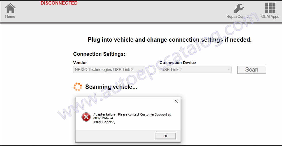 NEXIQ eTechnician 2.12 Error Code 55